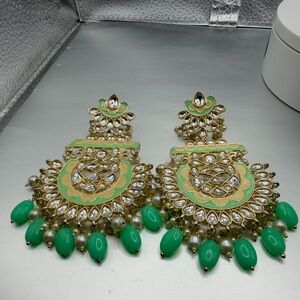 Kundan Gold and Green Statement Earrings